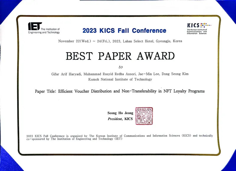 KICS Best Paper Award - Muhammad Rasyid Redha Ansori